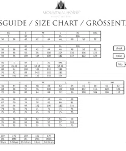 Size Chart Riding Wear Mountain Horse