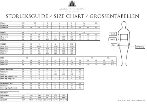 Size Chart Riding Wear Mountain Horse