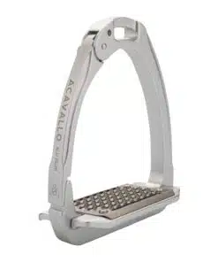 Acavallo Arena Aluplus 2.0 turvajalused – anodeeritud alumiiniumist, roostevaba terasest tallaga ja küljelt avaneva mehhanismiga.