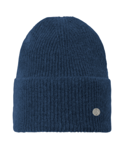 Mountain Horse Lind Beanie hat in grey, black, blue, navy, and purple – warm and stylish winter beanie with fold-up section and silver MH badge.