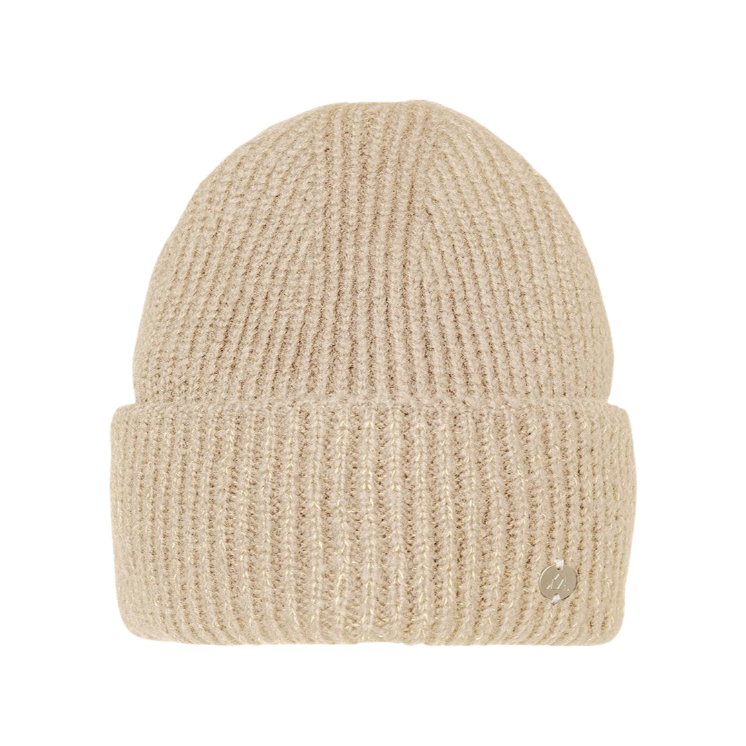 Mountain Horse Sparkle kuldne müts pehme akrüüli–villa segu, helkiva lurex lõnga ja MH logoga.