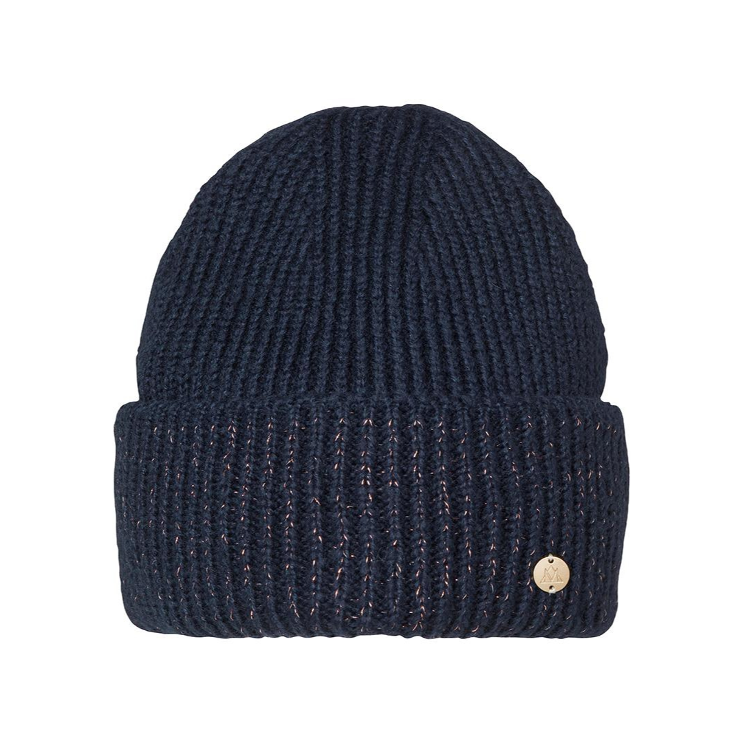 Mountain Horse Sparkle tumesinine müts pehme akrüüli–villa segu, helkiva lurex lõnga ja MH logoga.